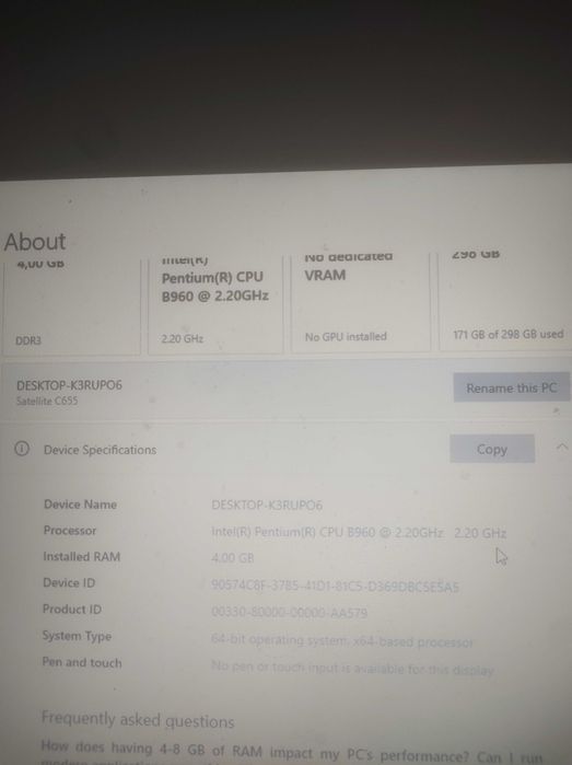 Laptop Toshiba Windows 10 Pro