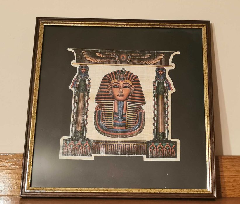 Picturi egiptene pe papyrus, realizate manual, semnate