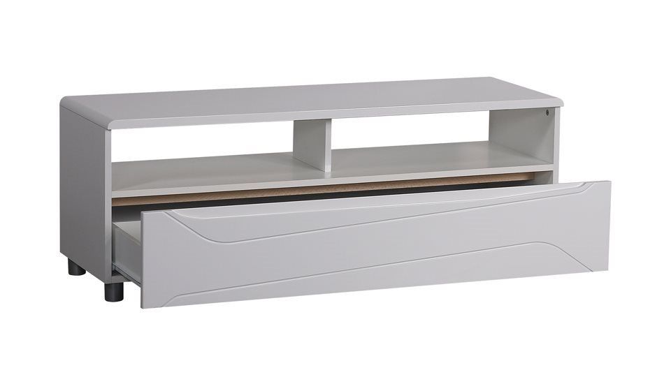 Comodă TV Newport 120 cm, MDF lucios alb, LED RGB cu telecomandă