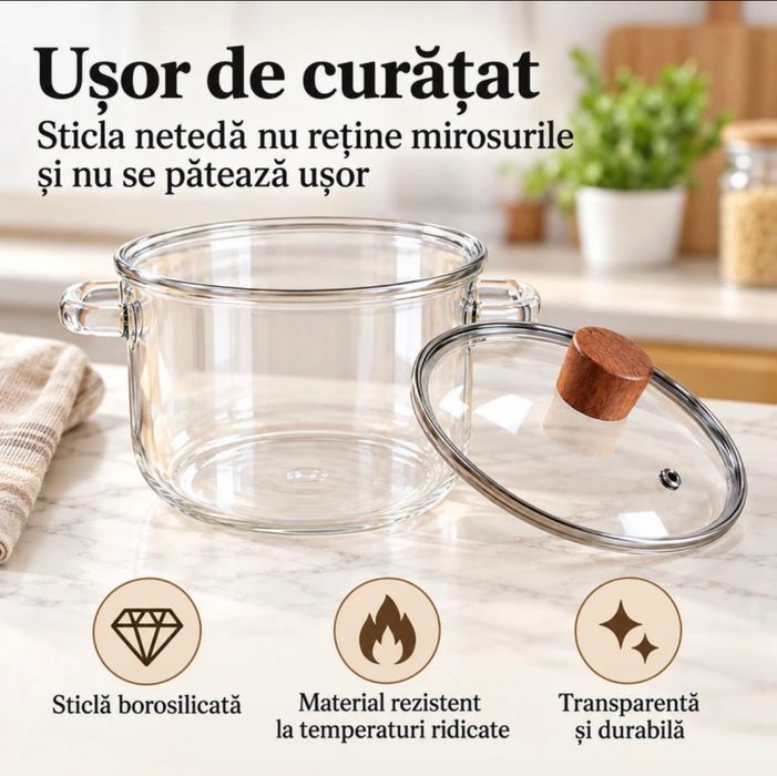 Oală sticlă pentru gătit