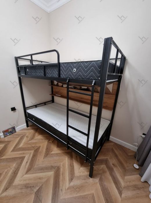 Детская кровать металлическая, (2- Этажная) Двухъюрусная, Стиль LOFT,