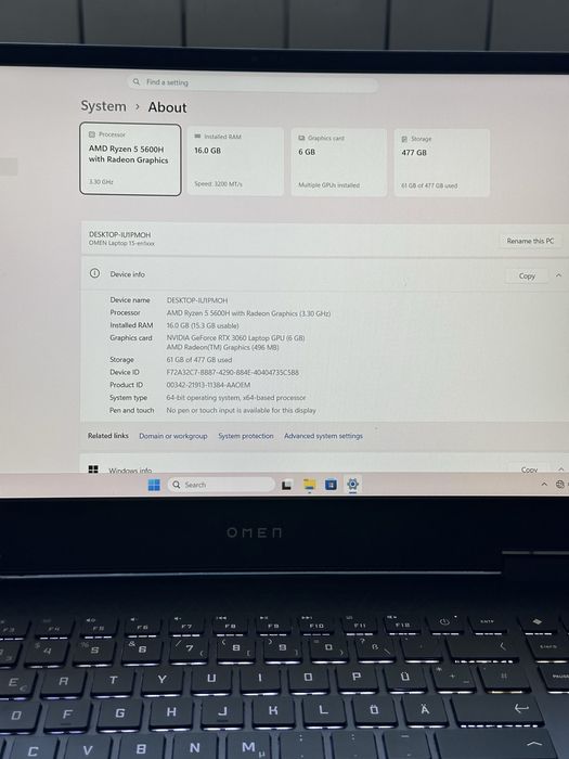 HP OMEN 15 Gaming | Ryzen 5 5600H | RTX 3060 6GB | 16GB RAM | SSD 512GB
