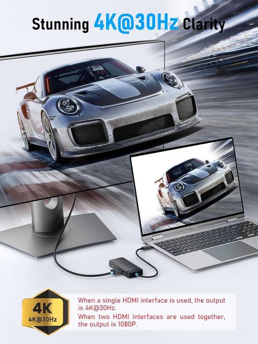 Професионален USB-C Хъб 10-в-1 Lemorele – Dual HDMI 4K, 100W PD