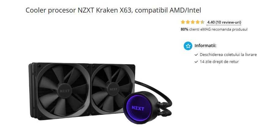 Okazie !! Prindere Intel 1700 Cooler NZXT X63 kraken !