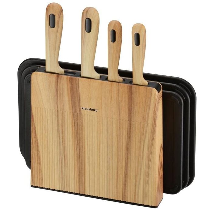 Set cutite de bucatarie 4 buc inox, 3 tocatoare negre, suport