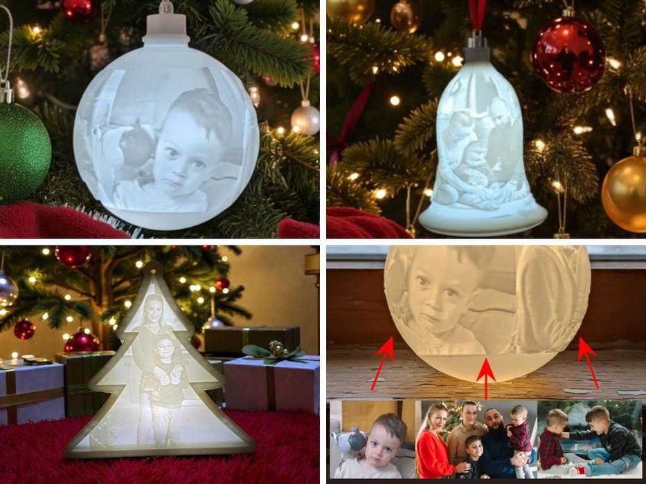 Ornament Cadou Glob  Clopoțel  Brăduț Crăciun PERSONALIZAT  poză  LED