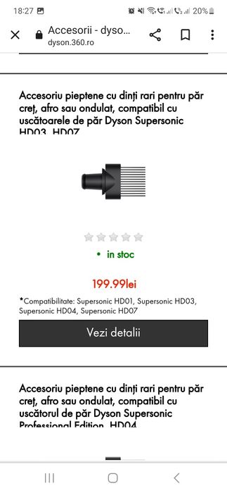 Pieptene cu dinti rari pentru par cret dyson supersonicPieptene cu din