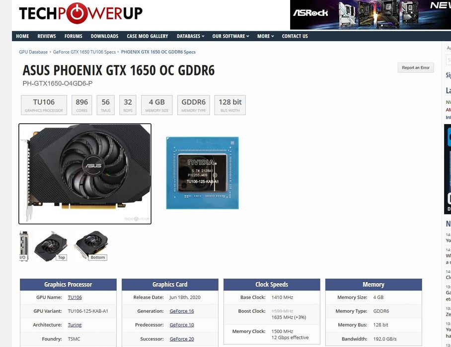 Placa video asus phoenix gtx 1650
