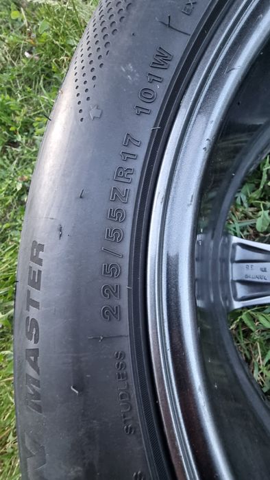 4 ROȚI 17": Jante aliaj 114.3 x 5 prezoane / D central 67.1 mm / ET 38 + anvelope noi all season: 225 / 55 / zr 17