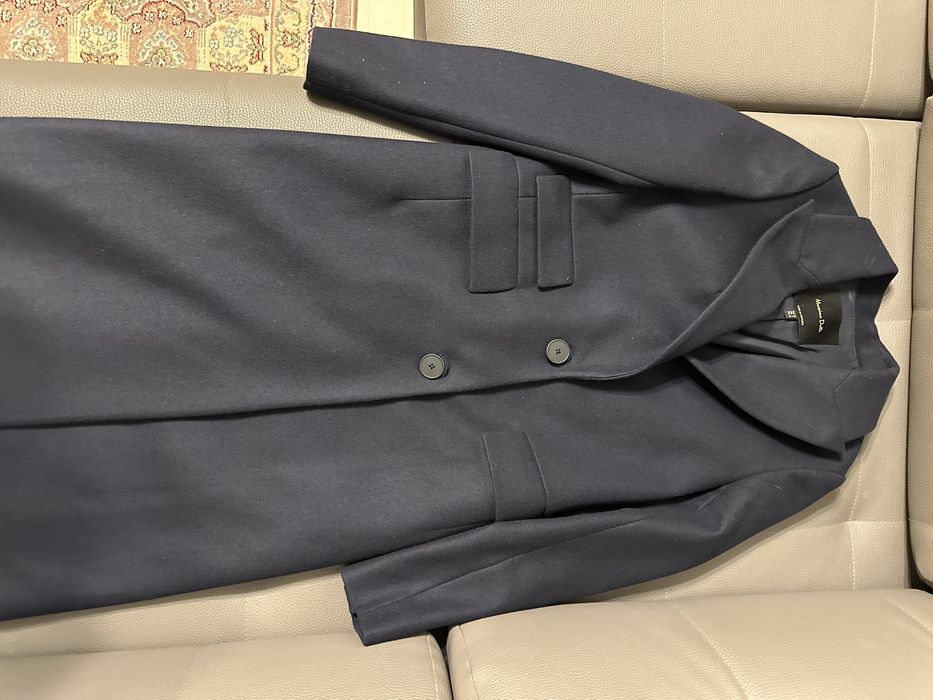 Пальто синее длинное от Massimo Dutti