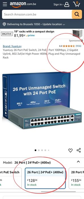 YuanLey 26 порта PoE суич, 24x 10/100Mbps PoE+, 2х 1000Mbps Gigabit