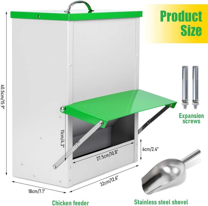Автоматична хранилка за птици, 11 кг храна, метална с капак