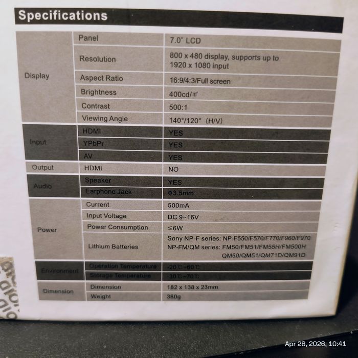 Vând monitor video  LCD Aputure  V-screen VS-1 de  7"