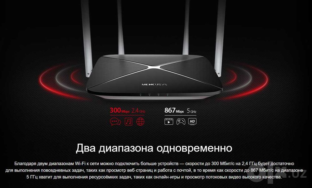 Двухдиапазонный Wi-Fi 5 роутер Mercusys AC12 (AC1200, 4 антенны)