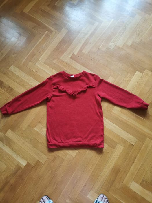 Суитшърт H&M Sparkle Ruffle Tunic в метално червено