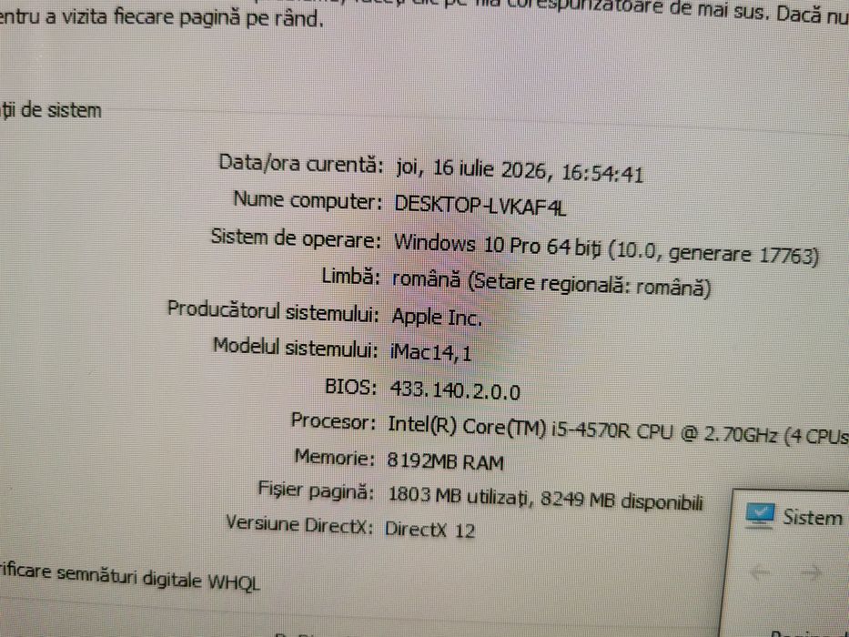 iMac  A1418  ecran 21.5 inch, i5 1TB HDD cu Windows 10 sau MacOs