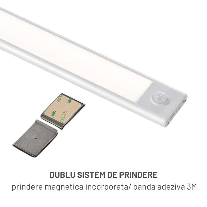 Lampa LED SLIM cu senzor miscare, suport magnetic - 20/30/40/60/80 cm