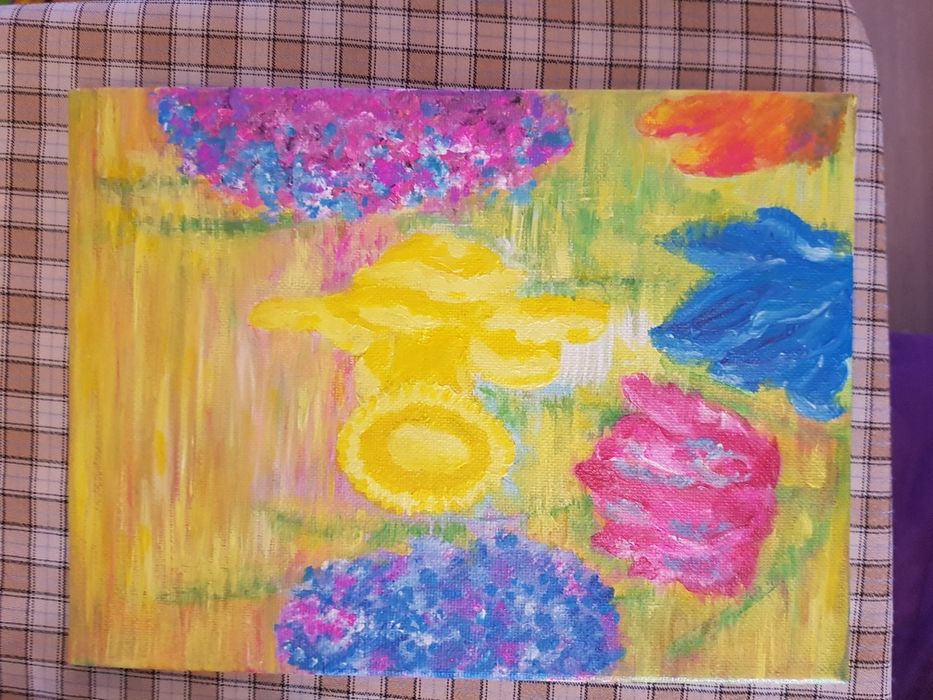 Авторска картина Пролетни цветя, акрил, 24/18 см