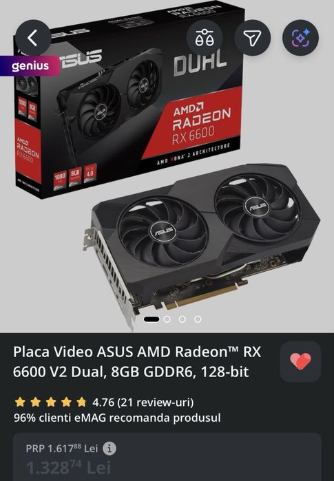Placa video - Asus Amd Radeon RX 6600 Dual