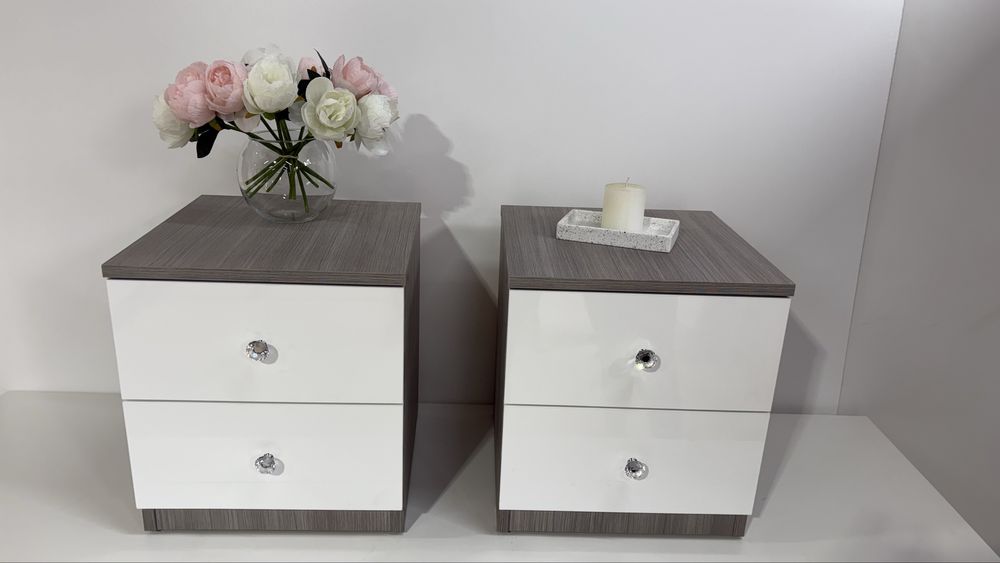 Set 2 noptiere moderne alb lucios