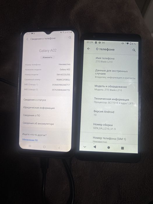 Samsung Galaxy A02 — без трещин и ZTE Blade L210 — без трещин