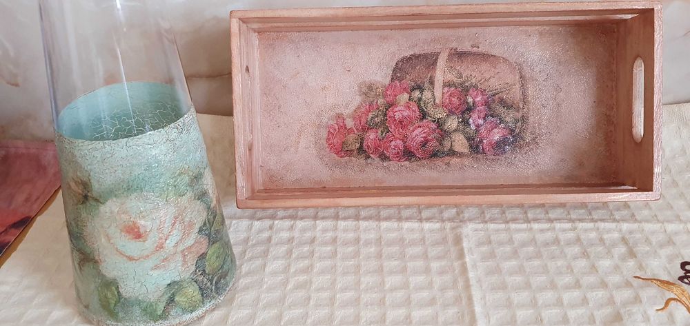 Дървени сандъчета, винтидж стил, ръчно декорирани с декупаж