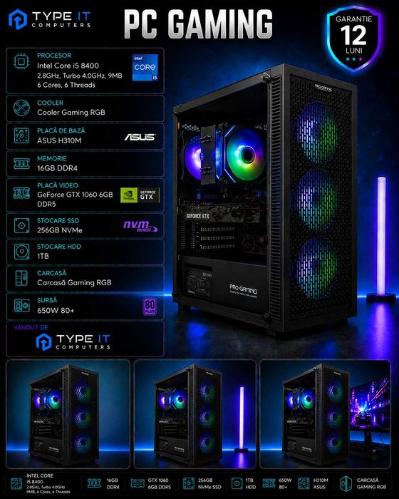 PC Gaming I5 8400, GTX 1060 6GB DDR5, 16GB DDR4, SSD 256, 1Tb