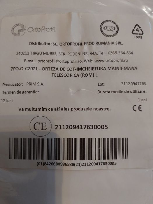 Orteză cot-incheietura mâinii