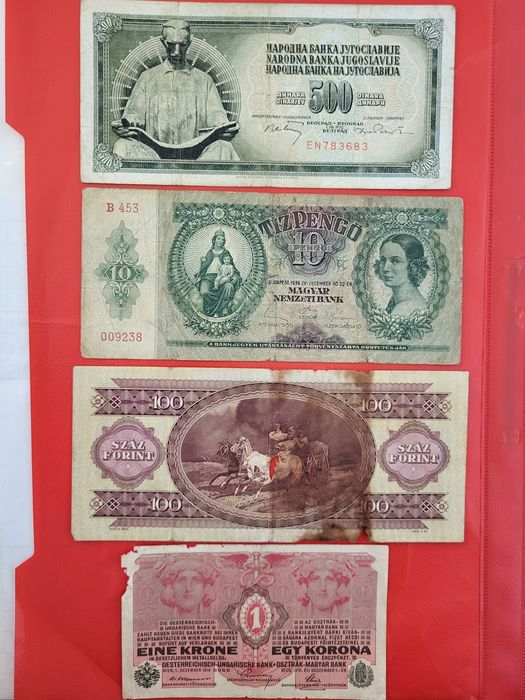 Vază miniaturala cu filigran aurit China și 4 bancnote Austro-Ungaria