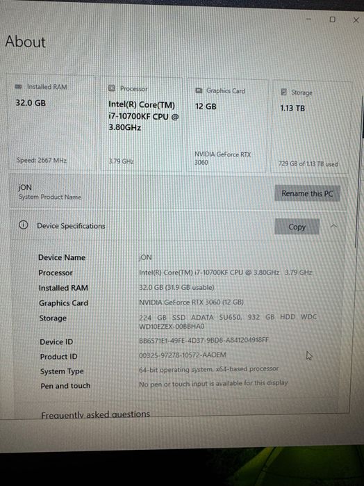 Unitate PC i7 RTX 3060