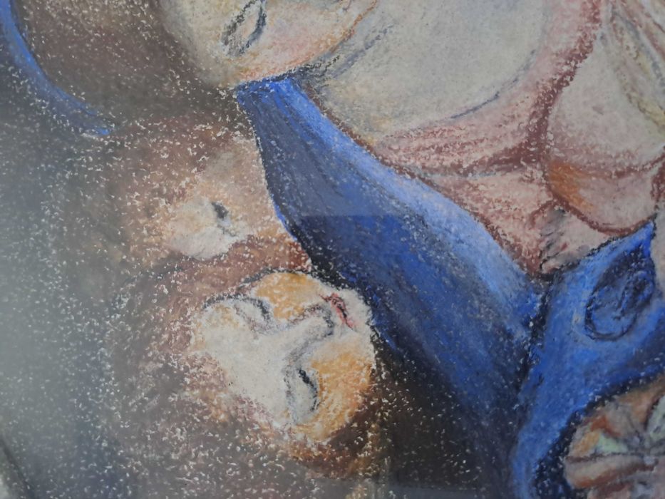 icoana desen culori Fecioara Maria si Pruncul Isus 33/43 cm semnat