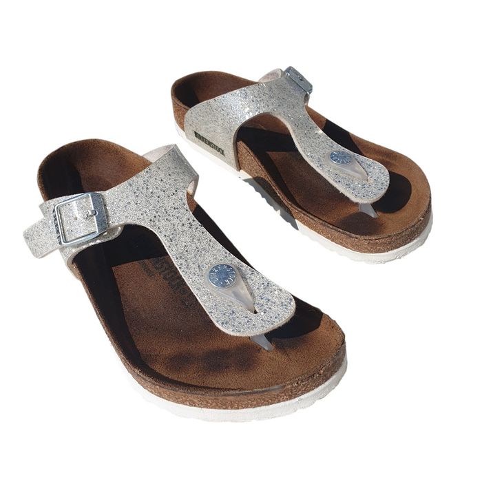 Papuci 31 Birkenstock Gizeh fete, sandale cu bareta intre degete, argintiu cu sclipici