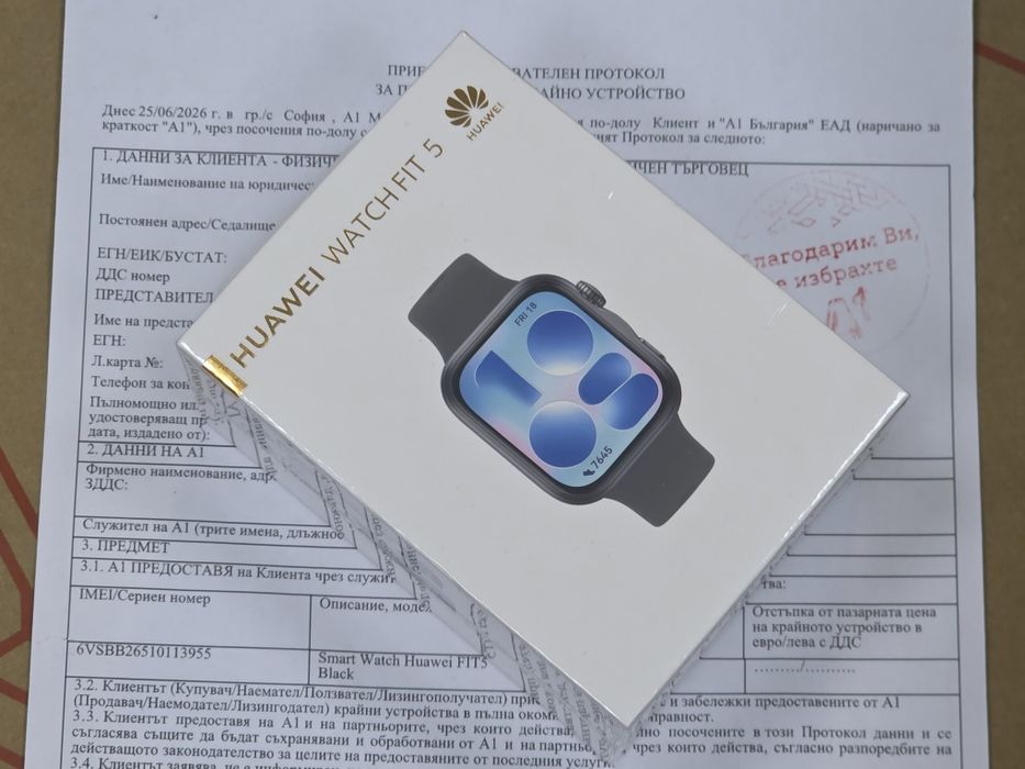 ЗАПЕЧАТАН 1.82 " Huawei watch FIT 5 Гаранция от A1 до 2028г. Black || Черен