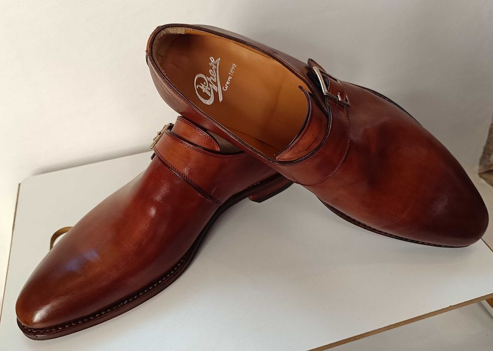 Pantofi de lux 44.5 45 45.5 monk GREVE NOI lucrati manual piele lustru