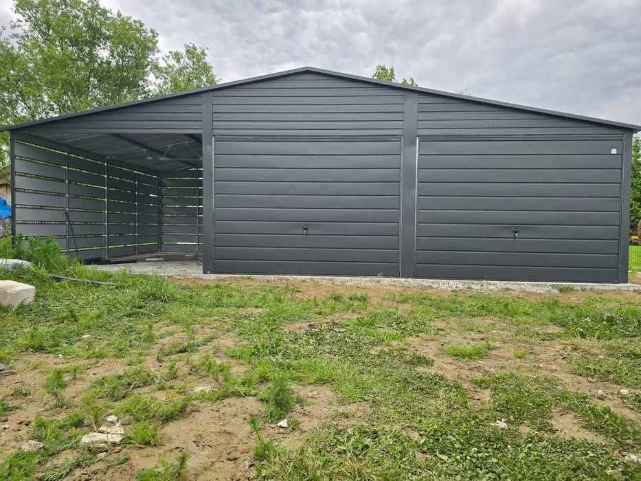 Garaj 6 m × 6 m din tablă acrilică + Copertină 2 m × 6 m