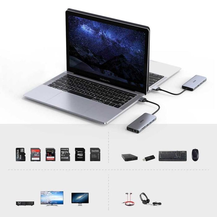 Macbook Choetech 12-in-1 USB-C Dual Multimedia Adapter мултифункц хъб