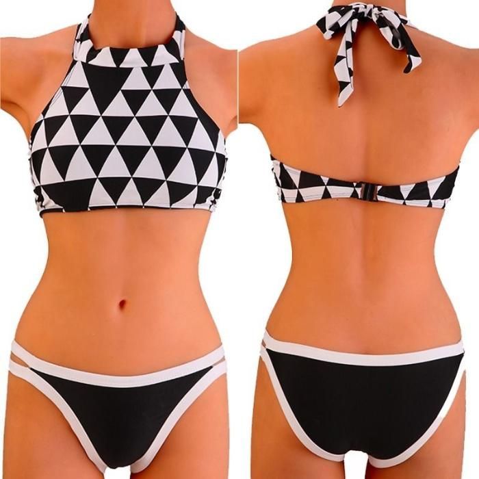 Costum de baie cu bustiera bandage alb-negru