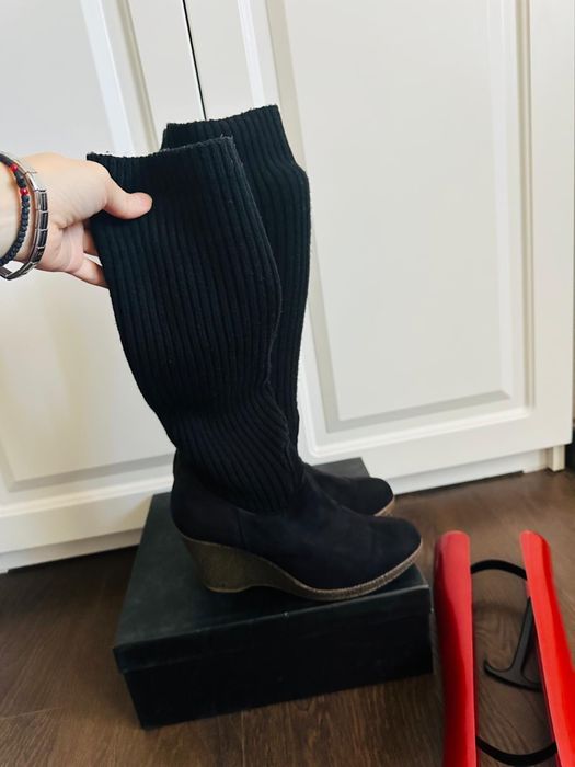 Cizme cu platforma , negre din piele, numarul 39