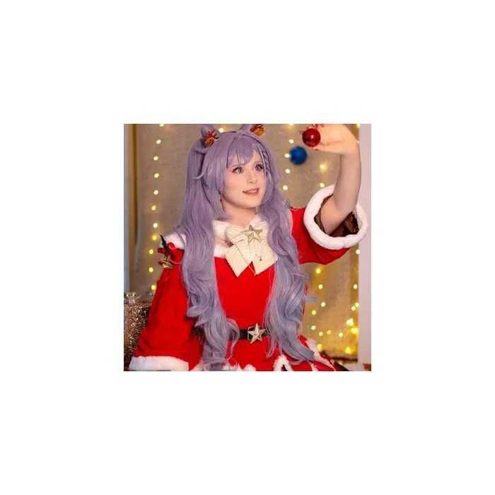 Аниме косплей лилава перука с две опашки Genshin Impact Keqing Cosplay