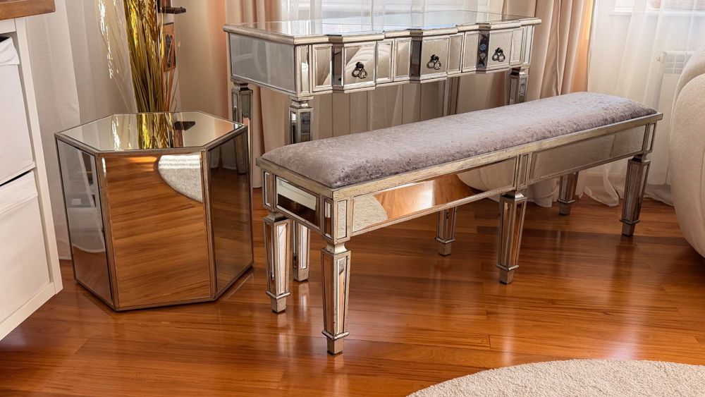 Set consola din oglinda cu băncuță si piedestal