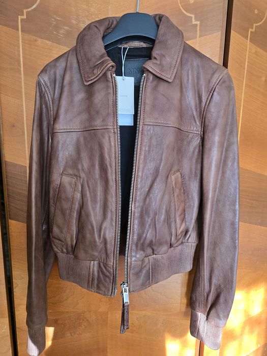 Geaca piele naturala, maro, marimea S, Mango