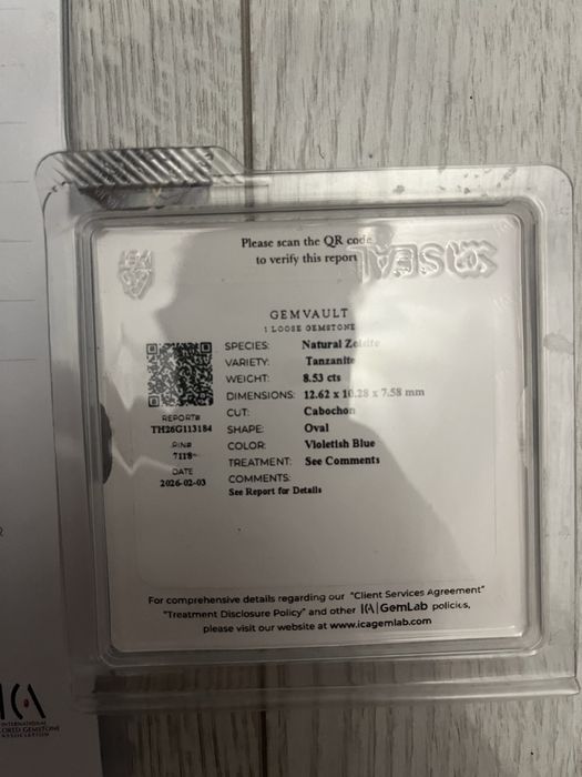 Естествен Танзанит 8.53 карата с сертификат – рядък син камък