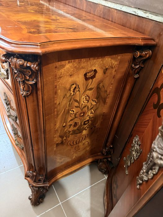 Comoda Vintage Lemn Masiv Intarsii Servanta Bronz Baroc