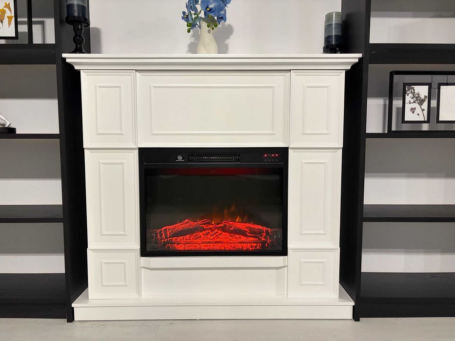 Șemineu electric Hanna White ElectricSun, 110x102 cm, cu sunet