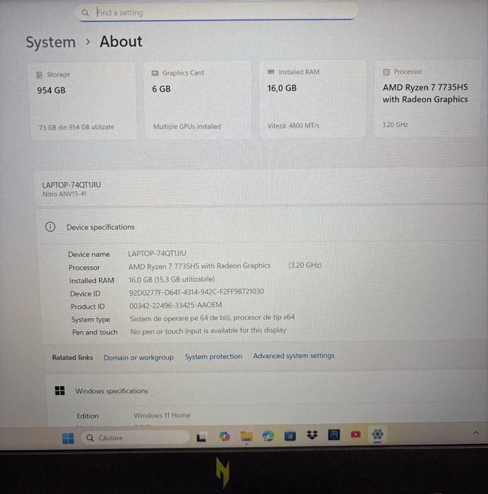 MDM vinde: Laptop Acer Nitro V15, AMD Ryzen 7 Gen 7.