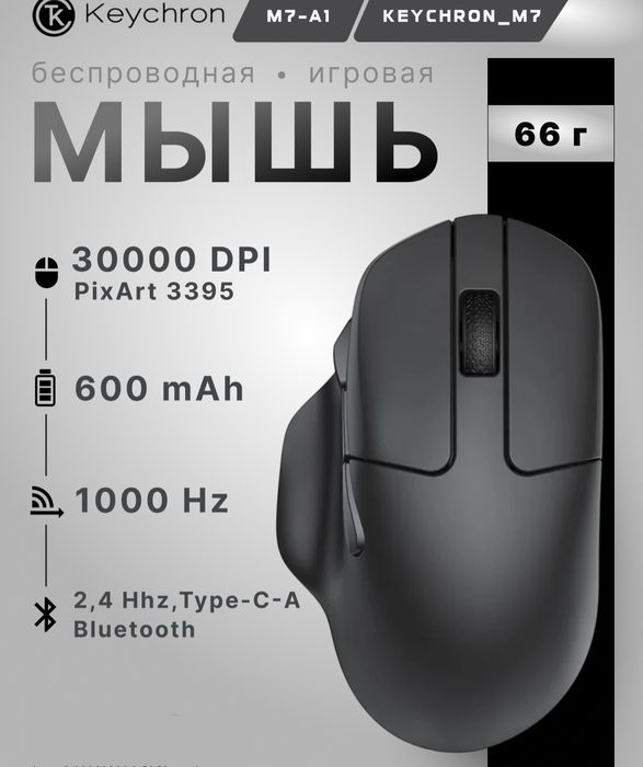 Keychron M7 1000Hz/вес 63г Беспроводная мышка/мышь
