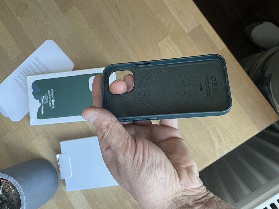 Husa piele iPhone 13 mini, verde, noua