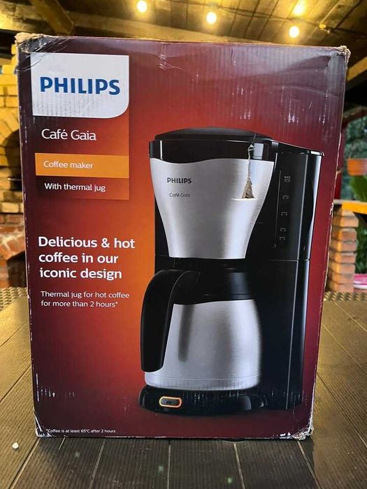 Filtru de Cafea Philips Café Gaia HD7546/20, 1.2L, 1000W, Cană Termică Inox – Stare Excelentă