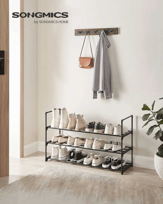 Suport pentru pantofi metalic cu 3 nivele, SONGMICS, 12-15 perechi, 54 × 92 × 30 cm, negru