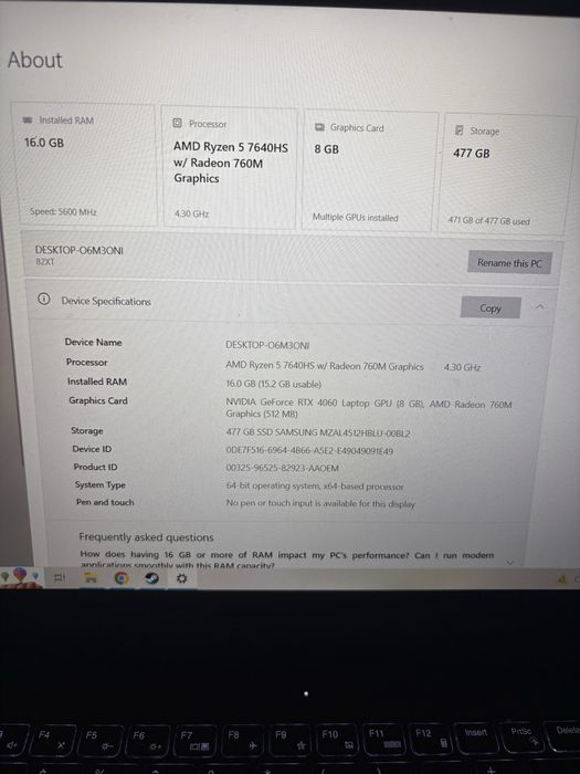 Lenovo LOQ 15APH8 Ryzen 5 7640HS 16GB RAM Nvidia RTX 4060